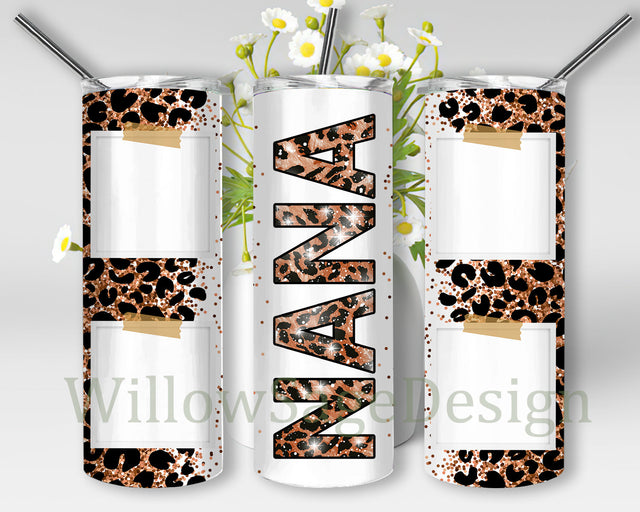 Nana Tumbler With Pictures, Nana Leopard Glitter 20oz Skinny Tumbler, Nana Photo Frames Design Png, Mother's Day Tumbler Png, Nana Sublimation Design, Instant Download Sublimation WillowSageDesign 