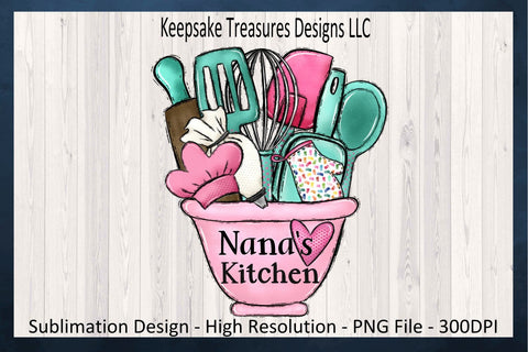 Nana's Pink Kitchen Bowl, Hand Drawn, Sublimation PNG Printable, Hand Drawn, Xmas Gift Ideal, Digital Download Sublimation Keepsake Treasures Designs LLC. 