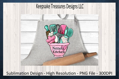 Nana's Pink Kitchen Bowl, Hand Drawn, Sublimation PNG Printable, Hand Drawn, Xmas Gift Ideal, Digital Download Sublimation Keepsake Treasures Designs LLC. 