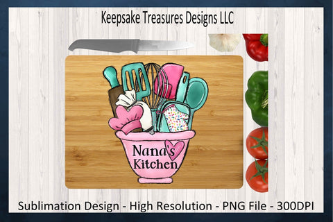 Nana's Pink Kitchen Bowl, Hand Drawn, Sublimation PNG Printable, Hand Drawn, Xmas Gift Ideal, Digital Download Sublimation Keepsake Treasures Designs LLC. 