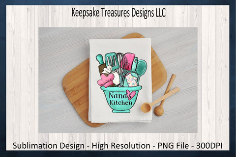 Nana's Teal Kitchen Bowl Sublimation PNG, Kitchen Decor, PNG Printable, Digital Download, Hand Drawn Clipart Sublimation Keepsake Treasures Designs LLC. 