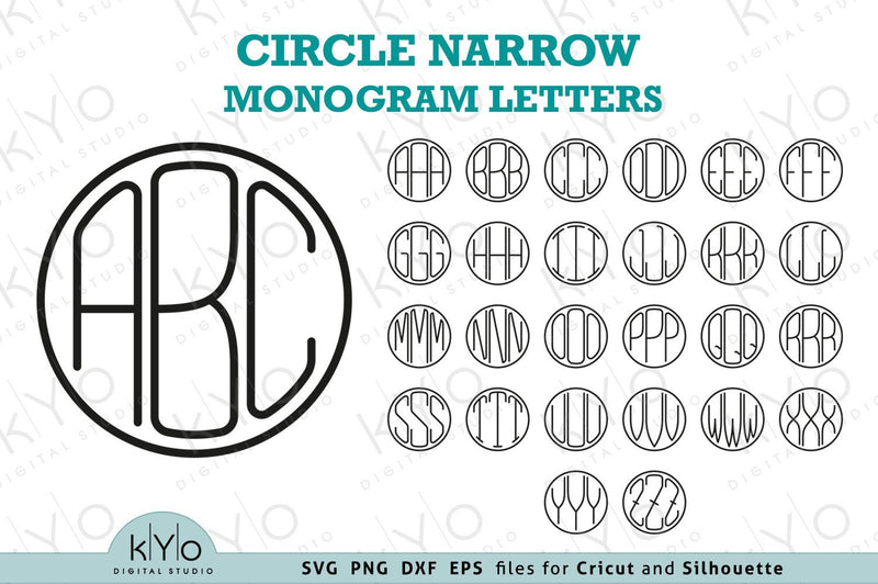 Narrow Circle Monogram Letters Svg Png Dxf Eps Files SVG kYo Digital Studio 