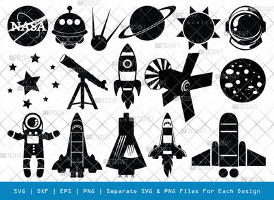 NASA SVG Cut Files, Nasa Silhouette, Space Svg, Astronaut Svg, Rocket Svg, Sun Svg, Astronaut Helmet Svg, Nasa Bundle SVG ETC Craft 