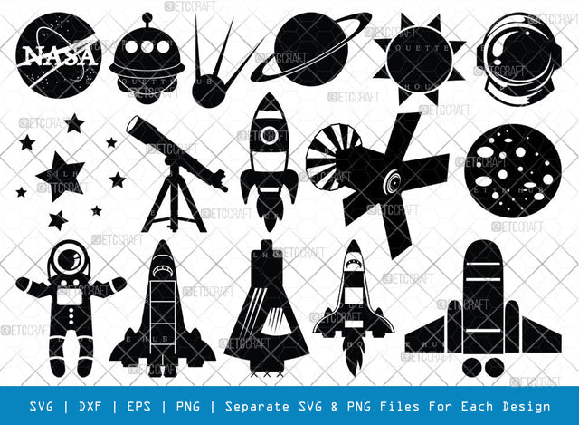 NASA SVG Cut Files, Nasa Silhouette, Space Svg, Astronaut Svg, Rocket Svg, Sun Svg, Astronaut Helmet Svg, Nasa Bundle SVG ETC Craft 