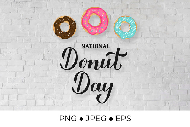 National Donut Day calligraphy lettering and doughnuts Sublimation LaBelezoka 