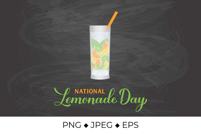 National Lemonade Day calligraphy lettering with glass of refreshing drink Sublimation LaBelezoka 