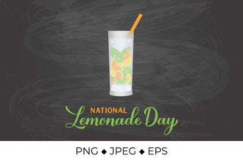 National Lemonade Day calligraphy lettering with glass of refreshing drink Sublimation LaBelezoka 