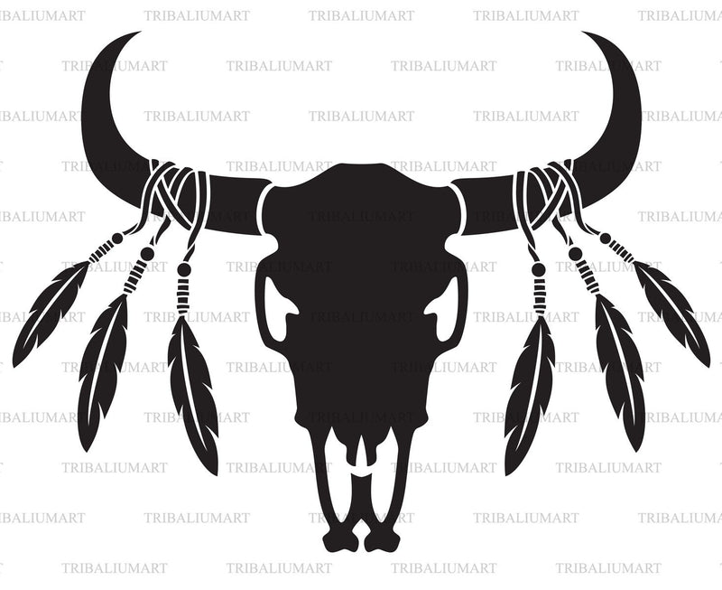 Native American bull or cow skull with feathers. Cut files for Cricut ...