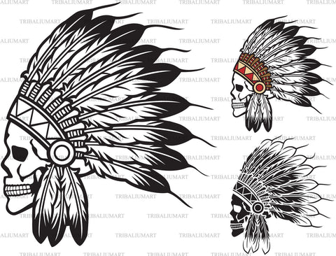 Native American chief headdress with skull SVG TribaliumArtSF 