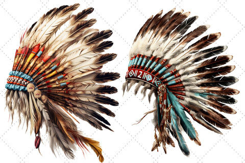 Native Native American Feather Headdres Clipart Bundle, Sublimation, Feather Headdres SVG FloridPrintables 