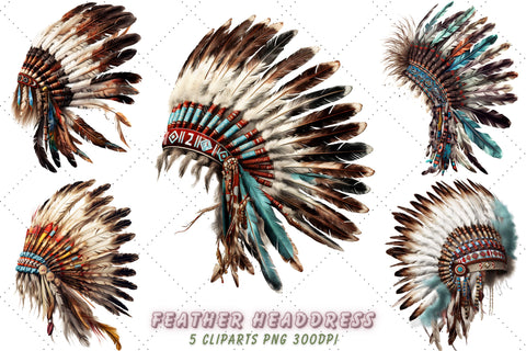 Native Native American Feather Headdres Clipart Bundle, Sublimation, Feather Headdres SVG FloridPrintables 