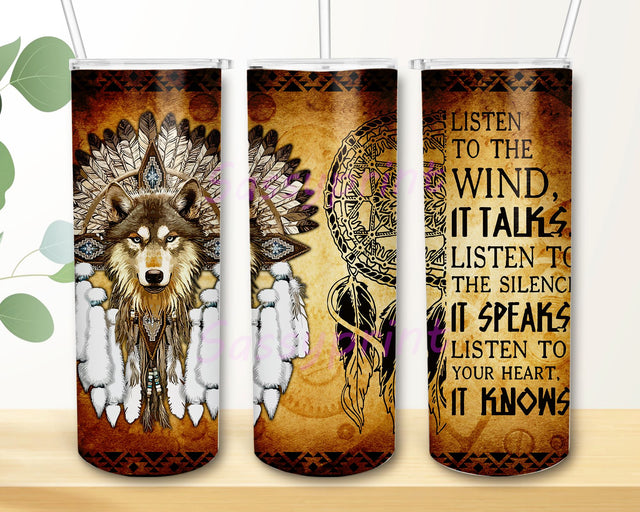 Native Wolf Dreamcatcher Tumbler PNG, 20oz Tumbler Native Wolf Dreamcatcher Sublimation sassyprint 