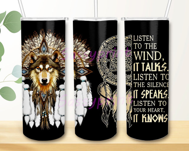 Native Wolf Dreamcatcher Tumbler PNG, 20oz Tumbler Native Wolf Dreamcatcher Sublimation sassyprint 