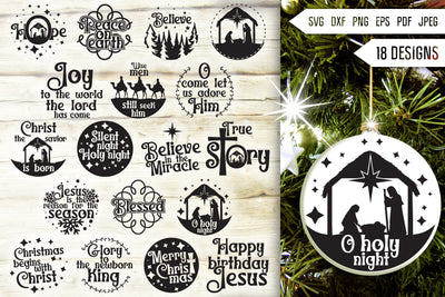 Nativity Christmas Ornament Svg Bundle. Round Christmas Ornaments Svg. Merry Christmas Svg. Christian Quotes. Jesus Christ Dxf Eps Png Pdf SVG Mint And Beer Creations 
