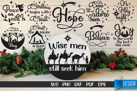 Nativity Christmas SVG Bundle | Christmas Design | Christian Round Ornaments SVG Fly Design 