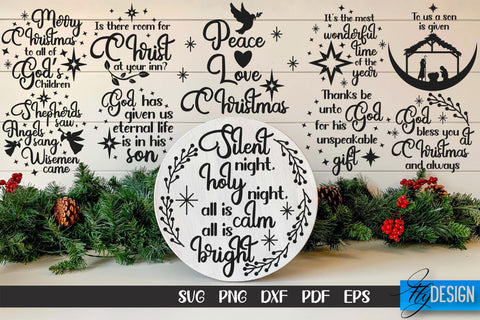 Nativity Christmas SVG Bundle | Christmas Design | Christian Round Ornaments SVG Fly Design 