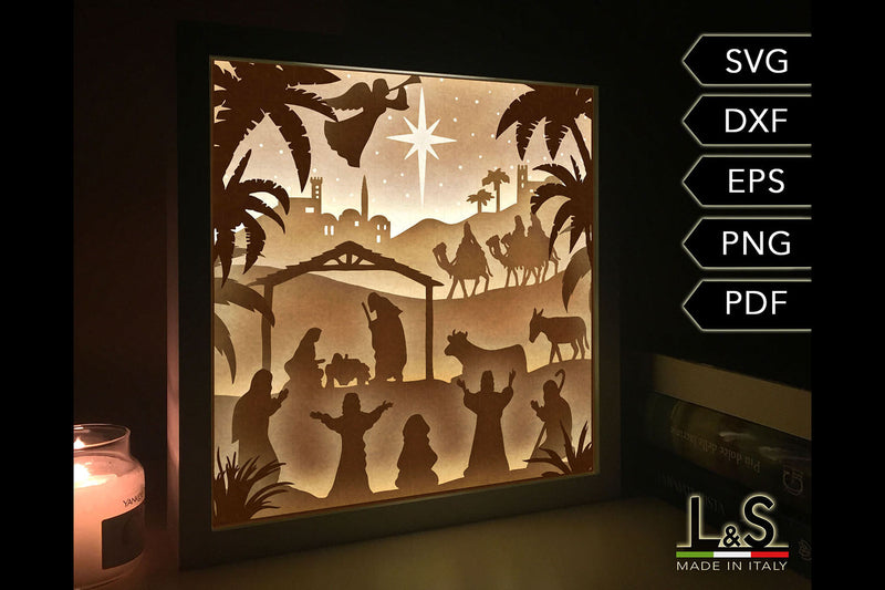 Nativity Light Box Svg | Christmas Shadow Box - So Fontsy