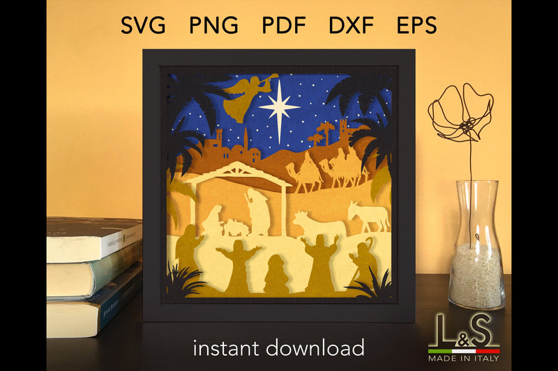 Nativity Light Box Svg | Christmas Shadow Box - So Fontsy