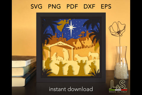 Nativity Light Box Svg | Christmas Shadow Box 3D Paper Lights & Silhouettes 