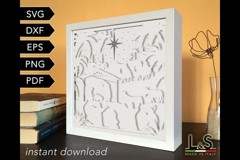 Nativity Light Box Svg | Christmas Shadow Box 3D Paper Lights & Silhouettes 