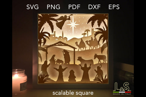 Nativity Light Box Svg | Christmas Shadow Box 3D Paper Lights & Silhouettes 