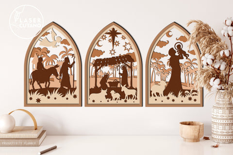 Nativity Scene Christian Multilayer Laser Cut Files, Mandala, SVG, 3D Designs, Mini Design Bundles SVG LaserCutano 