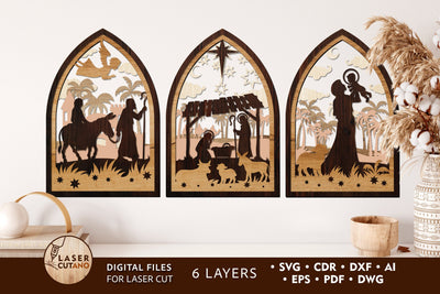 Nativity Scene Christian Multilayer Laser Cut Files, Mandala, SVG, 3D Designs, Mini Design Bundles SVG LaserCutano 