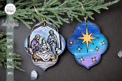 Nativity Scene Earrings SVG For Laser Earrings With Jesus Glowforge Earrings For Christmas Manger Earrings Nativity Earrings SVG Jesus SVG Diva Watts Designs 