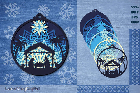 Nativity scene svg Christmas ornament svg Layered mandala 3D Paper LanaMagDigital 