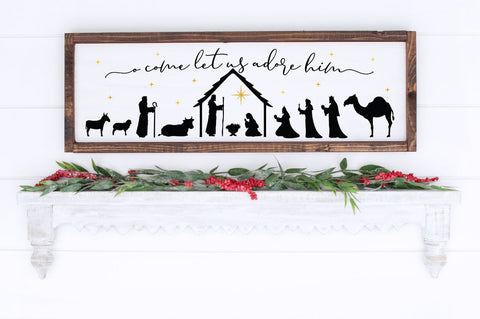 Nativity Scene SVG - O Come Let Us Adore Him SVG Pickled Thistle Creative 