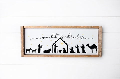 Nativity Scene SVG - O Come Let Us Adore Him SVG Pickled Thistle Creative 