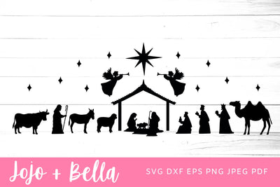 Nativity svg, nativity scene svg, nativity png, a christmas story svg, christmas scene svg, Jesus svg, nativity silhouette, true story nativity svg, nativity laser cut, nativity die cuts, faith svg SVG Jojo&Bella 
