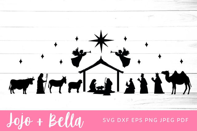 Nativity svg, nativity scene svg, nativity png, a christmas story svg, christmas scene svg, Jesus svg, nativity silhouette, true story nativity svg, nativity laser cut, nativity die cuts, faith svg SVG Jojo&Bella 