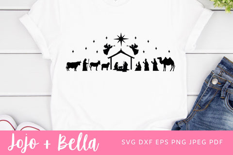 Nativity svg, nativity scene svg, nativity png, a christmas story svg, christmas scene svg, Jesus svg, nativity silhouette, true story nativity svg, nativity laser cut, nativity die cuts, faith svg SVG Jojo&Bella 