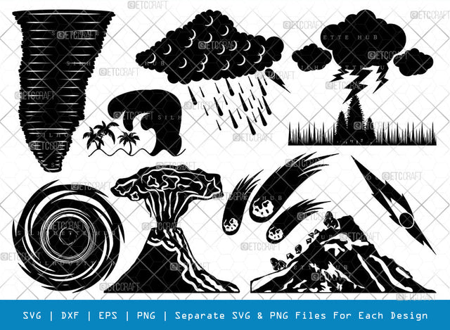 Natural Disasters SVG, Natural Disasters Silhouette, Hurricane Svg, Hail Svg, Lava Svg, Thunderstorm Svg, Tornado Svg, Natural Disasters Bundle SVG ETC Craft 