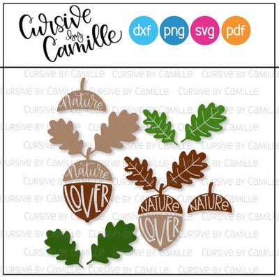 Nature Lover Acorn Cut File SVG Cursive by Camille 