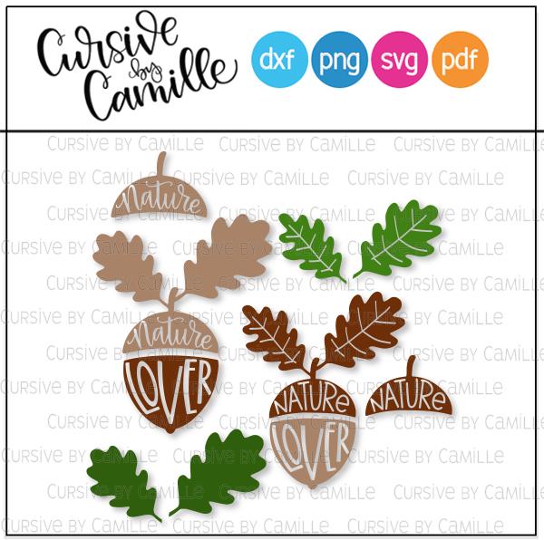 Nature Lover Acorn Cut File SVG Cursive by Camille 