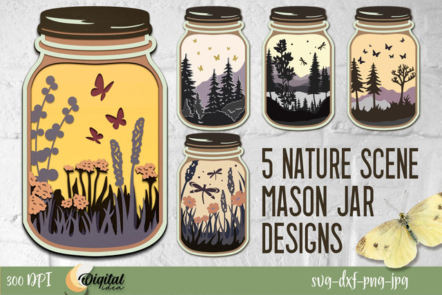 Nature Mason Jars | Layered Design | Plants | Greenery SVG Evgenyia Guschina 