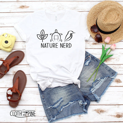 Nature Nerd with Plant, Turtle and Bird Outlines SVG Cloth and Pine Designs 
