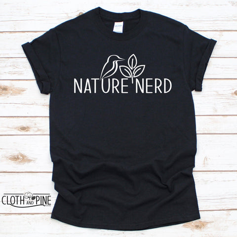 Nature Nerd with Plant, Turtle and Bird Outlines SVG Cloth and Pine Designs 