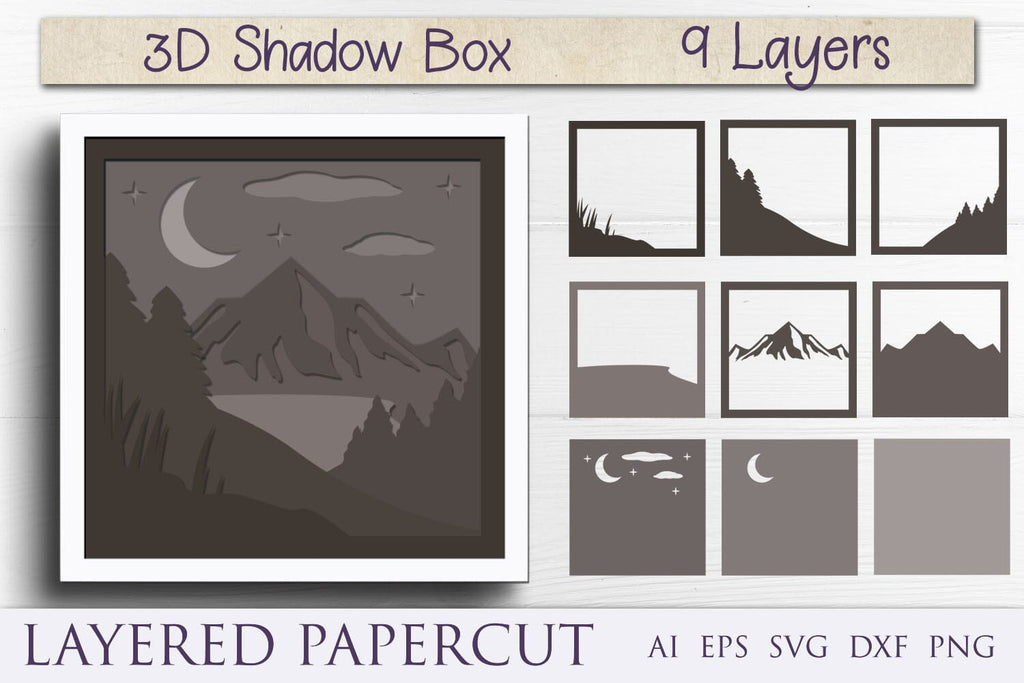 Multi Layered Shadow Box Nature shadow box svg bundle, 3d layered wild landscape, mountain and ...