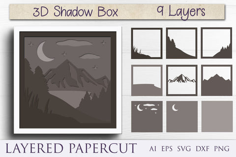 Nature shadow box svg bundle, 3d layered wild landscape, mountain and ocean wave 3D Paper AnastasiyaArtDesign 