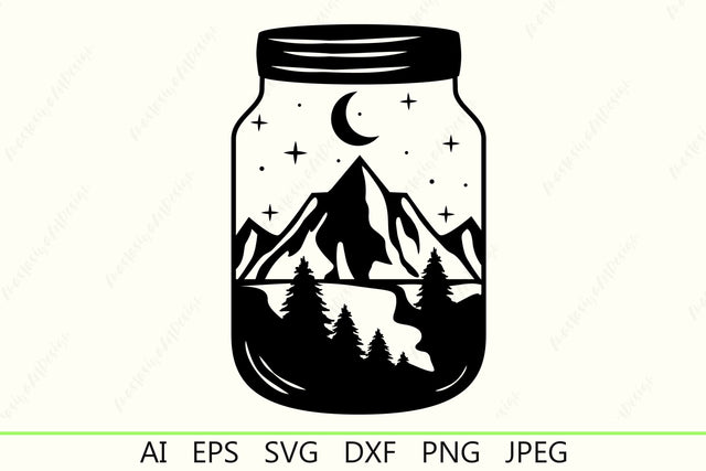 Nature silhouette in jar svg, Outdoors clipart, Wild landscape svg, Nature scene SVG AnastasiyaArtDesign 