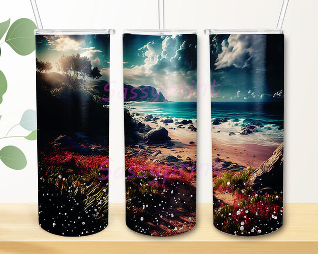 Nature View on Beach Tumbler, 20 oz Skinny Tumbler Sublimation Design Template Beach Sunset Tumbler Design Sublimation sassyprint 