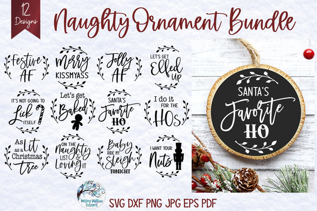 Naughty Christmas Ornament SVG Bundle SVG Wispy Willow Designs 
