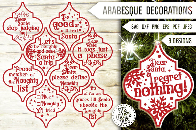 Naughty List Arabesque Tile Ornament Svg Bundle. Christmas Arabesque Decorations Svg. Lowe's Tile Svg. Funny Nice Or Naughty Dxf Eps Png Pdf SVG Mint And Beer Creations 
