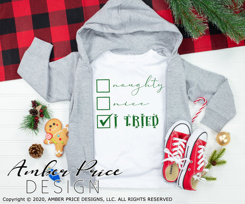 Naughty, Nice, I tried SVG PNG DXF | Funny Christmas SVG file | Cute Naughty list SVG Nice list SVG SVG Amber Price Design 