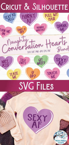 Naughty Valentine's Day Conversation Hearts SVG Bundle SVG Wispy Willow Designs 