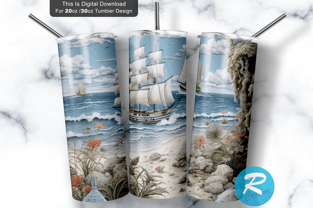Nautical Beach 20 Oz / 30 Oz Tumbler PNG Sublimation Regulrcrative 
