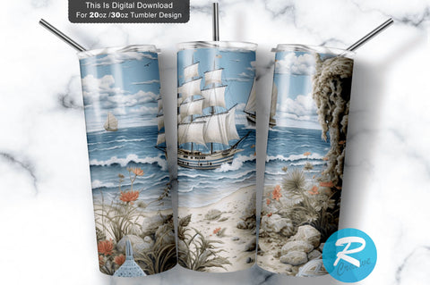 Nautical Beach 20 Oz / 30 Oz Tumbler PNG Sublimation Regulrcrative 